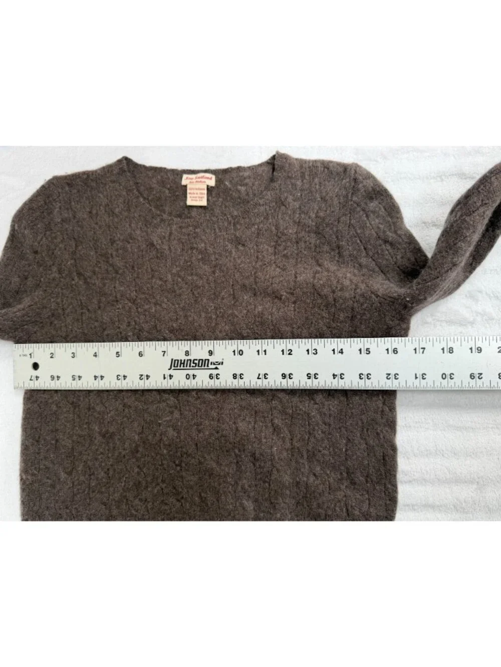 New Scotland Women's 100% Cashmere Cable Knit Crewneck Sweater Brown Medium